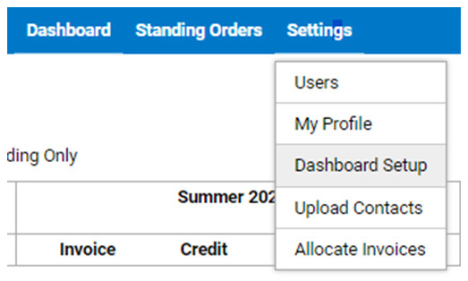 Dashboard setup screen