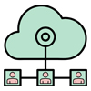 an icon of a cloud with three figures connected to it